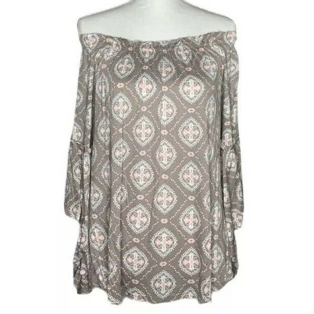 NEW Time and Tru Pink Off The Shoulder Boho Shirred Peasant Flutter Sleeve Top S